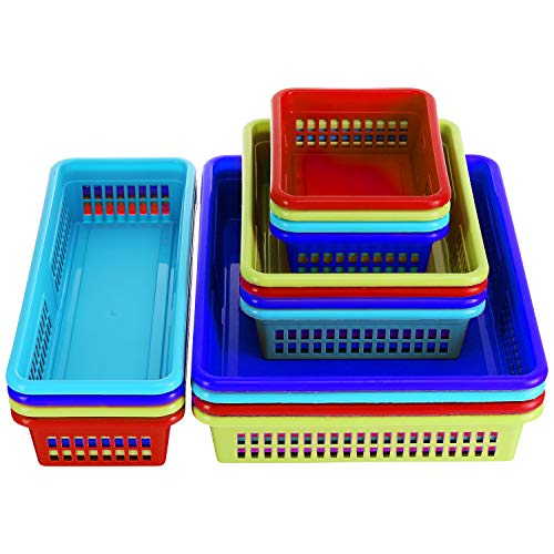 Bright Plastic Organizer Bins - 16 Pack - Colorful Storage Trays, Modular Baskets Holders for Classroom, Drawers, Shelves, Desktop, Closet, Playroom, Office, and More Ã¢â‚¬â€œ 4 Bright Colors - BPA Free