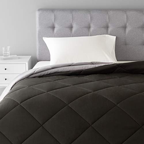 Amazon Basics Reversible Microfiber Comforter Blanket - Pack of 4, Twin/Twin XL, Black/Gray