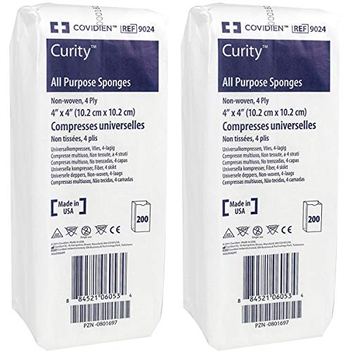 Covidien 9024 Curity All Purpose Gauze Sponge, 4 Ply - 4 X 4 Inch, 200 Count (Pack of 2)