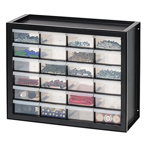IRIS USA 24 Drawer Plastic Storage Cabinet, Small Parts Organizer, Screw Organizer for Tools and Hardware, Black