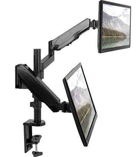 Book Cover VIVO Dual Arm Computer Monitor Desk Mount with Pneumatic Height Adjustment, Full Articulation | VESA Stand with C-clamp and Grommet, Holds 2 Screens up to 32 inches (STAND-V002K)