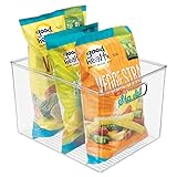 mDesign Plastic Storage Organizer Container Bin for Kitchen Organization in Pantry, Cabinet, Countertop Fridge, Refrigerator, and Freezer - Hold Food, Drink, or Snacks, Ligne Collection, Clear