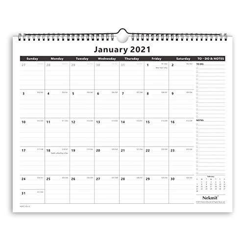 Nekmit Monthly Wall Calendar, June 2018 - December 2019-17" x 12", Wirebound, Black