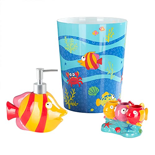 Allure Home Creations Fish Tails 3-Piece Bathroom Accessory Set - 1 Lotion Pump,1 Toothbrush Holder and 1 Wastebasket