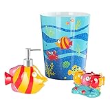 Allure Home Creation Fish Tails 3-Piece Soap/Lotion Dispenser, Toothbrush Holder, and Wastebasket Set