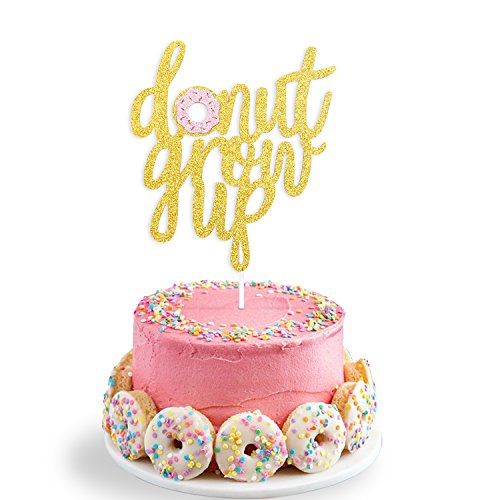 Levfla Donut Grow Up Cake Topper, Dount Themed Party Decoration, Kids Birthday Party Supplies, Made of Double Sided Glitter, Pre-assembled