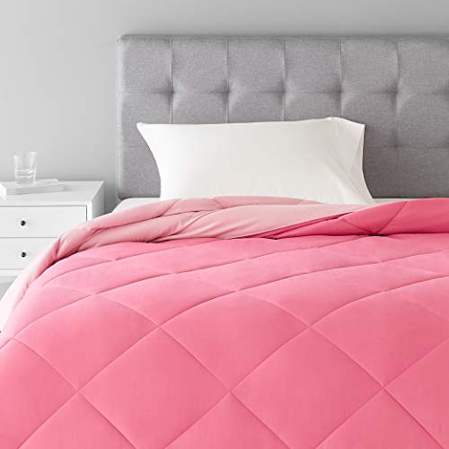 Amazon Basics Reversible Lightweight Microfiber Comforter Blanket, Twin/Twin XL, Pink / Blush - Pack of 4
