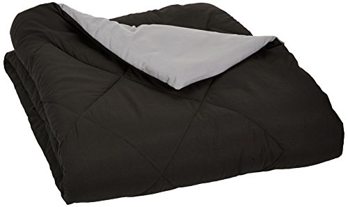 Amazon Basics Reversible Lightweight Microfiber Comforter Blanket, Full/Queen, Black/Gray - Pack of 4