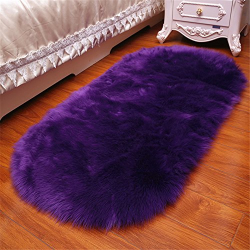 Book Cover Long Faux Fur Artificial Skin Rectangle Fluffy Chair Seat Sofa Cover Carpet Mat Oval Shaggy Area Rug Living Bedroom Home Decoration (2ft x 3ft, Purple)