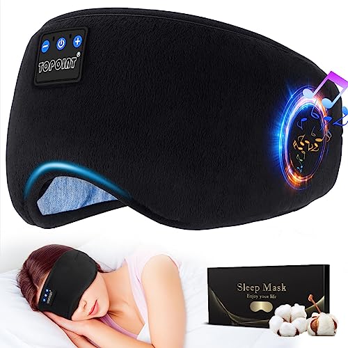 TOPOINT Sleep Headphones, Bluetooth Sleep Mask with Bluetooth Headphones, Sleeping Headphones for Side Sleepers Sleep Eye Mask Travel Music Headsets with Microphone Handsfree Men Women Girls Gifts