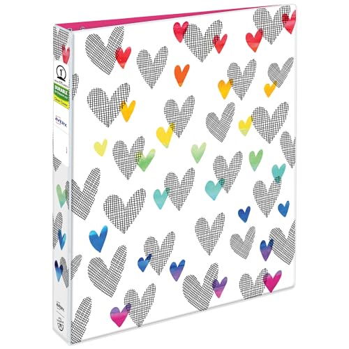 Avery + Amy Tangerine Designer Collection Binder, 1â€ Round Rings, 175-Sheet Capacity, Hatchmark Hearts (28320)