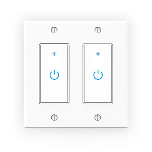 WiFi Light Switch, Smart Wall Switch 2 Gang, Touch Switch Remote Control- Compatible with Alexa Google Assistant and IFTTT, No Hub Required, Control Your Fixtures From Anywhere，ETL Listed
