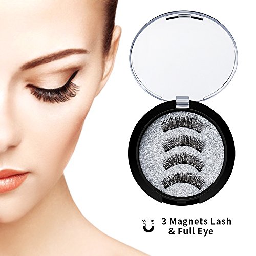 Magnetic Eyelashes Full Eye 3 Magnets, 3D Natural Magnetic Lashes Ultra Thin & Soft Magnetic False Eyelashes 3 Lash Magnetic | 3 Second Lash | Form to Lash Line | Glue-free | Reusable | (1 Pair/4 Pcs)