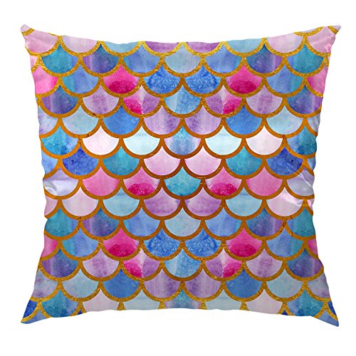 HGOD DESIGNS Mermaid Scales Pillow Case,Watercolor Mermaid Fish Scales Design Satin Cushion Cover Square Standard Home Decorative for Men/Women 18x18 inch Pink,Blue