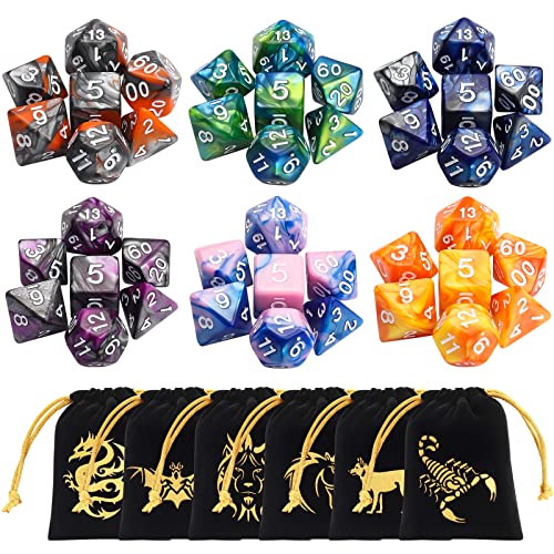 Book Cover CiaraQ DND Dice Set (42pcs) with 6 Gold Pattern Drawstring Pouches for Dungeons and Dragons RPG MTG Table Games. 6 X 7 Double-Colors Polyhedral Dice Sets (D4 D6 D8 D10 D% D12 D20)