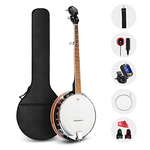 Vangoa 5 String Banjo Remo Head Closed Solid Back with beginner Kit, Tuner, Strap, Pick up, Strings, Picks and Bag