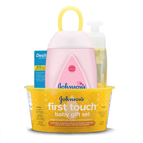 Johnson's First Touch Gift Set, Baby Bath, Skin, and Hair Essentials for New Parents, 5 Items