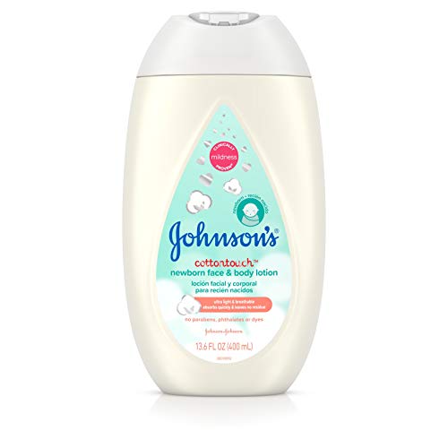 Book Cover Johnson's CottonTouch Newborn Baby Face and Body Lotion, Hypoallergenic Moisturization for Baby's Skin, Made with Real Cotton, Paraben-Free, Dye-Free, 13.6 fl. oz