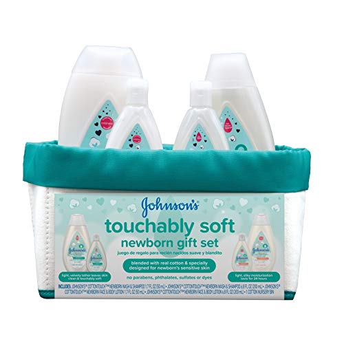 Book Cover Johnson's Touchably Soft Newborn Baby Gift Set for New Parents, Baby Bath & Skincare Essentials for Newborn Skin, Hypoallergenic, Free of Paraben, Sulfates, and Dyes, 5 Items