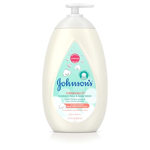 Johnson's CottonTouch Newborn Baby Face and Body Lotion, Hypoallergenic and Paraben-Free Moisturization for Baby's Sensitive Skin, Made with Real Cotton, 27.1 fl. oz
