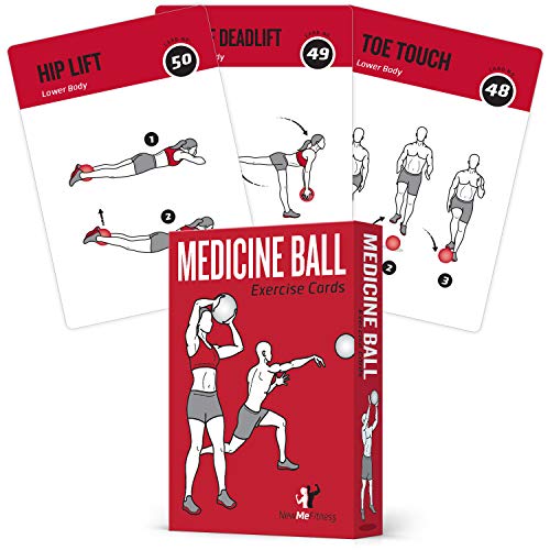 Medicine Ball Exercise Cards, Set of 62 - for a High Intensity Home or Gym Workout :: 50 Exercises for All Fitness Levels :: Extra Large 3.5 x 5â€, Waterproof & Durable, with Diagrams & Instructions