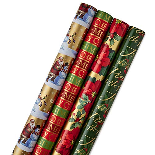 Book Cover Hallmark Reversible Christmas Wrapping Paper Bundle, Traditional (Pack of 4, 150 sq. ft. ttl.), Red and Green, 4 Pack, Red and Green, 4 Pack