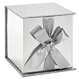 Hallmark Small Gift Box with Bow and Shredded Paper Fill (Silver Signature 4 inch Gift Box with Glitter) for Weddings, Graduations, Bridal Showers, Anniversaries, All Occasion