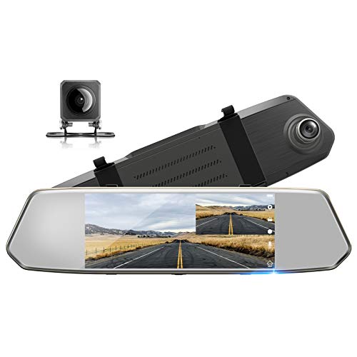 TOGUARD Backup Camera for Cars 7" Mirror Dash Cam Touch Screen 1080P Rear View Mirror Camera Front and Rear Dual Lens with Waterproof Reversing Camera Parking Assistance