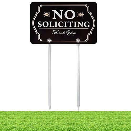 Kichwit No Soliciting Sign for House, No Soliciting Yard Sign, 12" x 8", 14" Long Metal Stakes Included