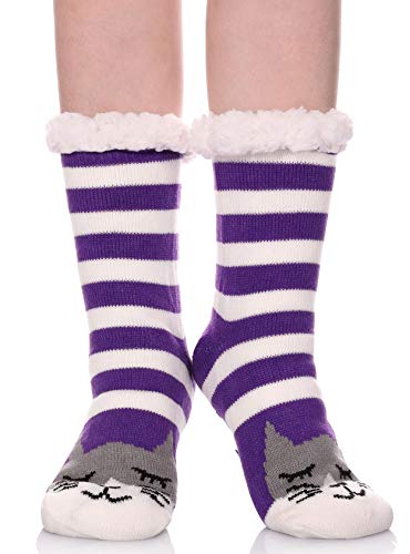 HERHILLY Womens Girls Winter Super Soft Cartoon Animal fuzzy Fleece Lining Knit Home Slipper Socks
