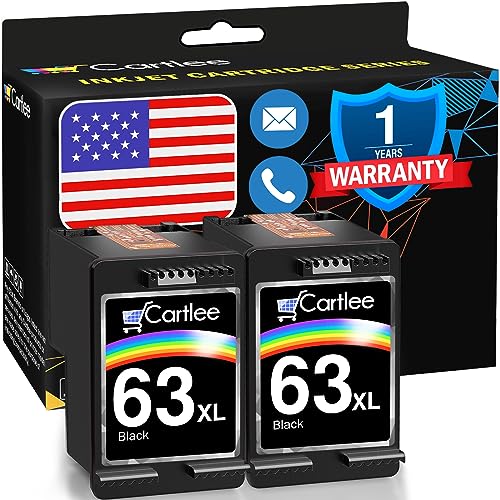 Cartlee 2 Black Remanufactured 63XL 63 XL High Yield Ink Cartridges For Envy 4512 4520 DeskJet 3632 2130 1110 1111 1112 2132 3630 3634 3637 3636 OfficeJet 3830 3833 4650 4655 4652 Printer