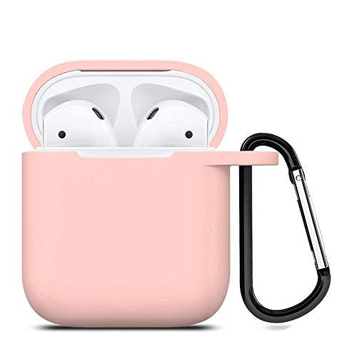 Book Cover ZALU Compatible for AirPods Case with Keychain, Shockproof Protective Premium Silicone Cover Skin for AirPods Charging Case 2 & 1 (Airpods 1, Pink)