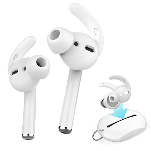 AhaStyle 2 Pairs AirPods Ear Hooks Cover Earbuds Tips [Added Storage Pouch] Compatible with Apple AirPods 2 and 1 or EarPods[2 Pairs- Large & Small](White)