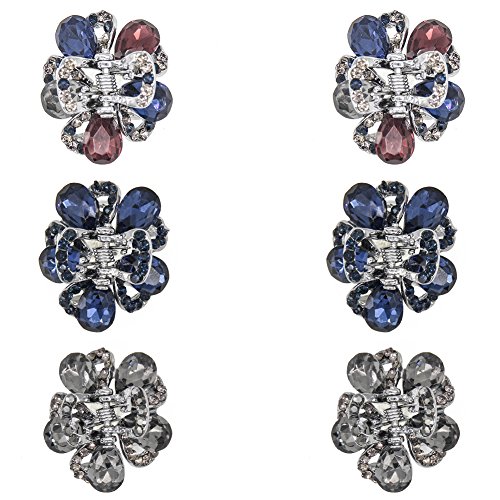 Book Cover Carede Small Rhinestone and Crystal Metal Jaw Hair Clips,Butterfly Pattern Hair Claw Clip ,Hair Pins Clamps for Girls,Pack of 6