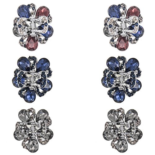 Carede Small Rhinestone and Crystal Metal Jaw Hair Clips,Butterfly Pattern Hair Claw Clip ,Hair Pins Clamps for Girls,Pack of 6
