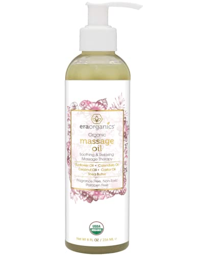 Era Organics Organic Massage Oil â€“ Natural Massage Oil for Women and Men with Extra Nourishing, Hydrating, Soothing Ingredients. Edible, Non Toxic, Paraben Free Formula