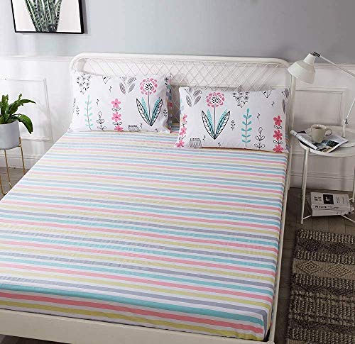 Book Cover Cotton Deep Pocket Fitted Sheet Twin Modern Striped Bedding Sheet Lightweight Soft Kids Girls Cotton Bed Sheet for Teens Adults Twin Bed Fitted Sheet for All Seasons (NO Pillowcases)
