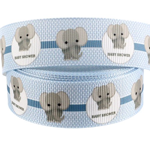 Midi Ribbon Value Pack Elephant Blue Single Face Printed Grosgrain Ribbon 7/8" X 10 Yards/Pack Handmade Baby Shower Birthday Theme