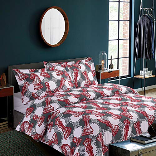 Ashler Printed Duvet Cover Set - Brushed Microfiber Luxury Comfortable Soft and Durable Hotel Quality - Wrinkle, Fade and Stain Resistant (Queen, Chess)