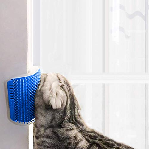 STARROAD-TIM cat self Groomer with cathip Cat Self Grooming Corner Wall Brush Dog Cat Corner Groomer,Wall Corner Massage Comb Grooming Brush (Blue)