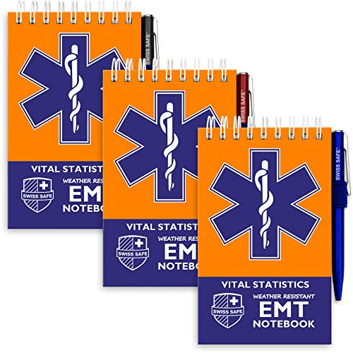Book Cover EMT Vital Notebook (3-Pack) - Includes 3 Pens, 140 Waterproof Pages/Notepad. Designed for Emergency First Responders, EMS Medical Professional