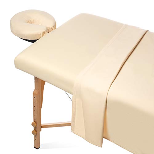 Book Cover Saloniture 3-Piece Microfiber Massage Table Sheet Set - Premium Facial Bed Cover - Includes Flat and Fitted Sheets with Face Cradle Cover - Natural