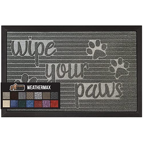 Gorilla Grip Waterproof All-Season WeatherMax Doormat, Durable Natural Rubber, Stain and Fade Resistant, Low Profile, Indoor Outdoor Door Mats, Easy Clean Patio Entrance Mat, 17x29, Stone Paws