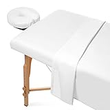 Saloniture 3-Piece Microfiber Massage Table Sheet Set - Premium Facial Bed Cover - Includes Flat and Fitted Sheets with Face Cradle Cover - White