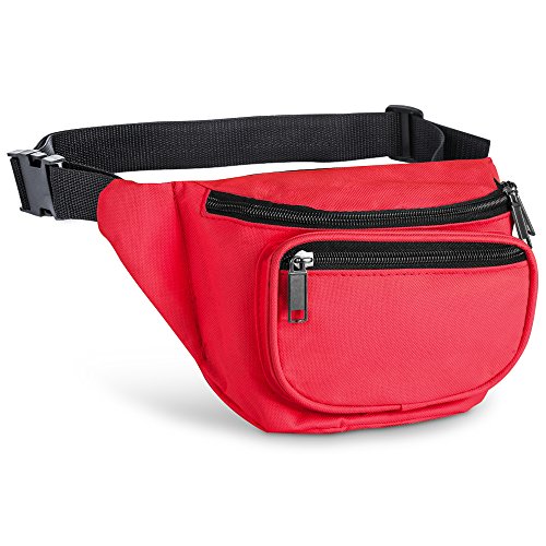 Fanny Pack, AirBuyW 3 Zippered Compartments Adjustable Strap Crossbody Festival Workout Concert Traveling Running Biking Sport Fashion Waist Fanny Pack Bag For Women Men Red