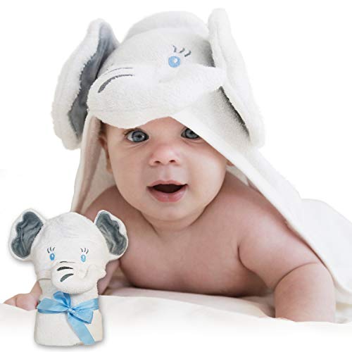 Organic Bamboo Baby Hooded Towel â€“ Soft Baby Bath Towel with Elephant Hood, Safe for Newborns with Sensitive Skin â€“ Large Baby Towel for Boys & Girls | Hooded Towels for Baby by Pupiki, 40x28â€