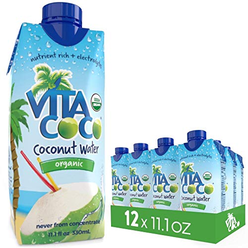 Book Cover Vita Coco Organic Coconut Water, Pure - Naturally Hydrating Electrolyte Drink - Smart Alternative to Coffee, Soda, and Sports Drinks - Gluten Free - 11.1 Fluid Ounce (Pack of 12)