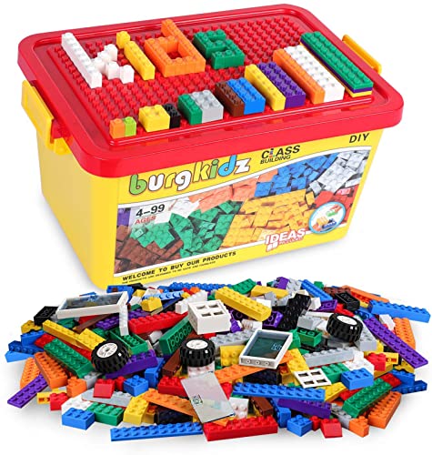 Building Bricks 568 Pieces Toys, Classic Building Blocks Includes Wheels, Door, Window, Compatible Bulk Block with Storage Box and Baseplate, STEM Educational Gift for Kids 3+ Year