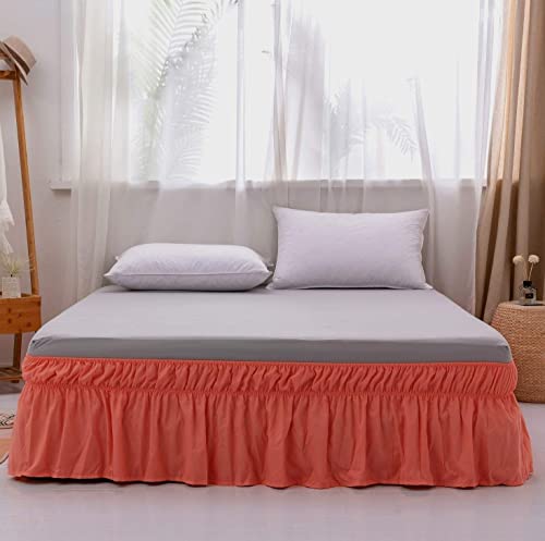 Book Cover AYASW Bed Skirt 13-14 Inch Drop Dust Ruffle Three Fabric Sides Wrap Around with Elastic No Top Easy On Queen Size Coral