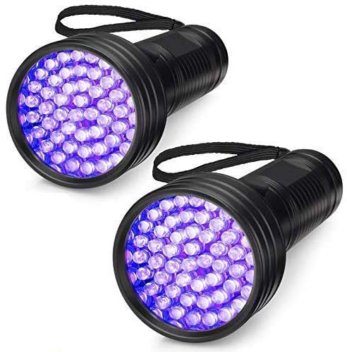 2-Pack UV Flashlight Black Light, FOLKSMATE 51 LED 395 nm Ultraviolet Blacklight Urine Detector for Dogs, Pet Stains, Bed Bugs, Scorpions, 2 Pack